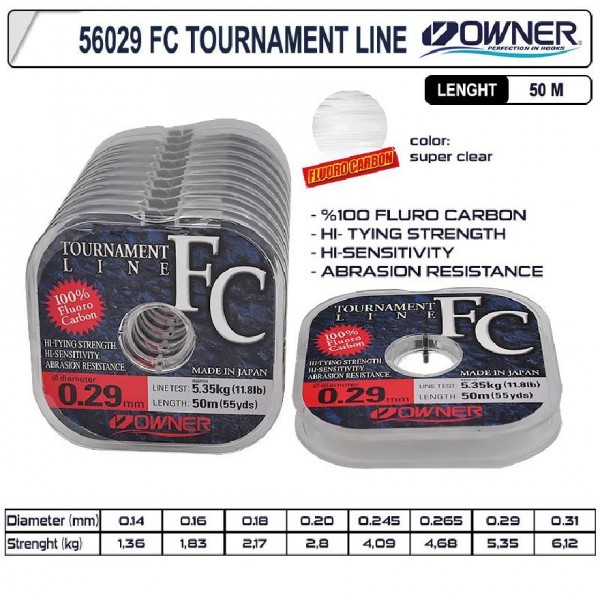 %100 Flourocarbon Owner Tournament 50M Super Clear 0,16Mm