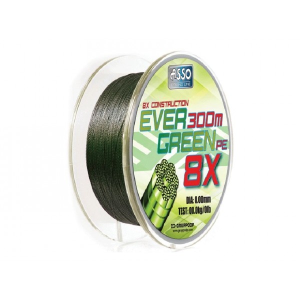 Asso Evergreen 8X 300Mt İp Misina 0,18Mm - 0,41Mm Arası 0,41Mm