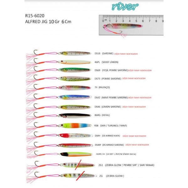 10GR JİG RİVER ALFRED JIG 6 CM FARKLI RENKLERDE 06RG