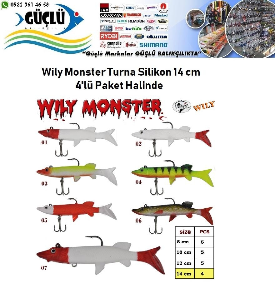 Turna%20Silikonu%2014%20Cm%20Wily%20Monster%204’Lü%20Paket%20Renk:1