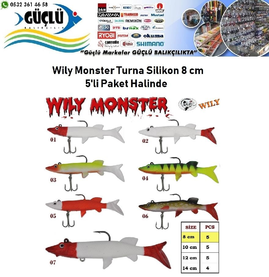 Turna%20Silikonu%208%20Cm%20Wily%20Monster%205’Li%20Paket%20Renk:5