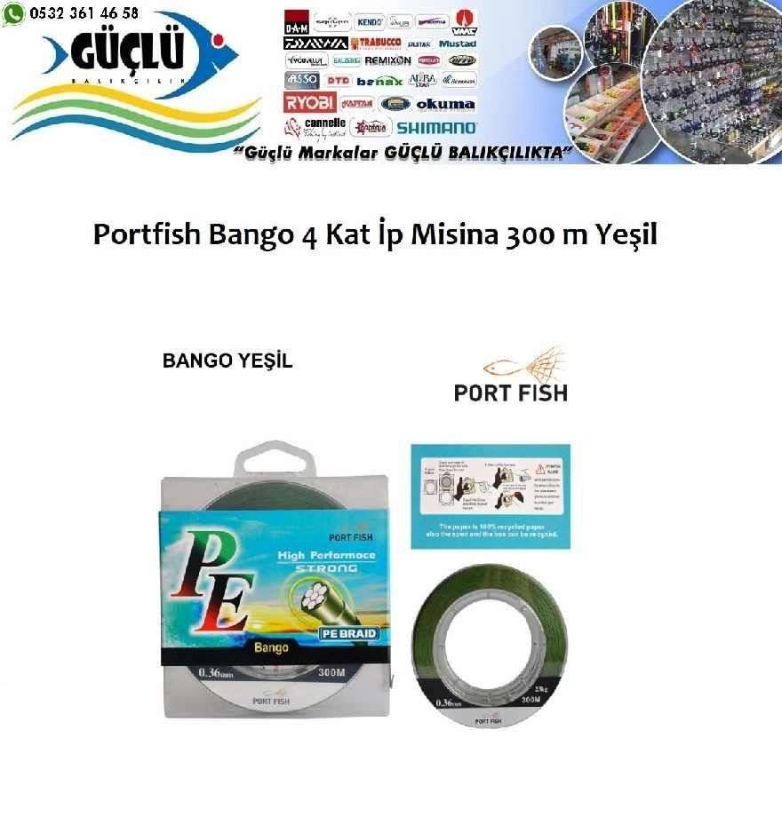 Portfish%20Pe%20Bango%204%20Kat%20300M%20İp%20Misina%20Yeşil%200,16Mm