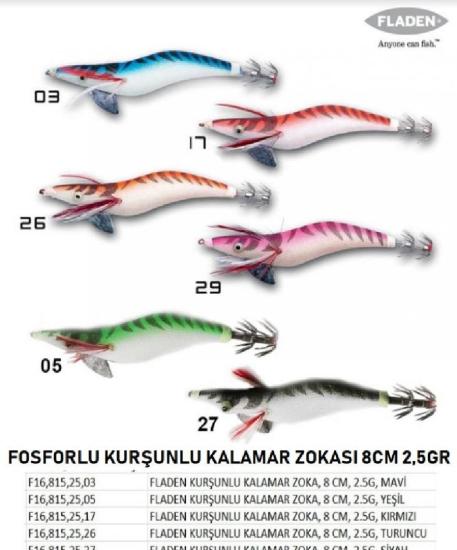 Fladen Kalamar Zokası Fosforlu Kurşunlu 8Cm 2,5Gr Renk:03