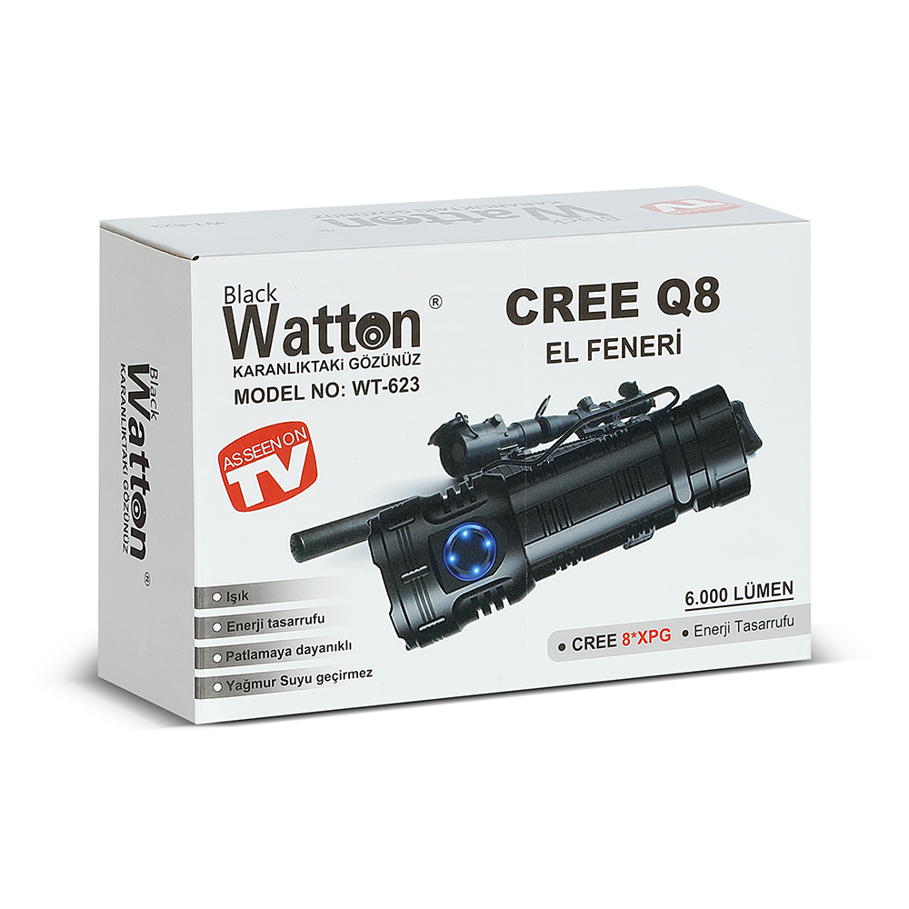 WATTON%20WT-623%20CREE%20Q8-%20XPG%208+1%20LED%20ŞARJLI%20EL%20FENERİ%20