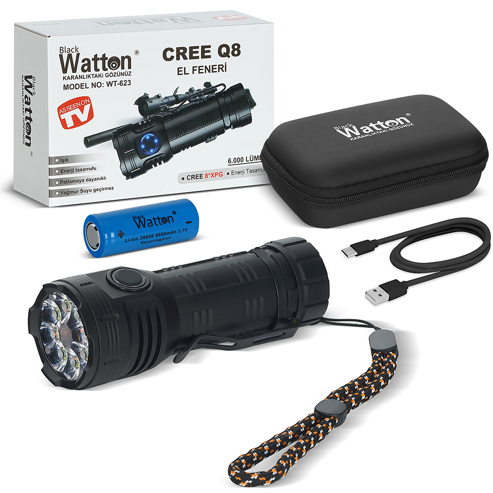 WATTON%20WT-623%20CREE%20Q8-%20XPG%208+1%20LED%20ŞARJLI%20EL%20FENERİ%20